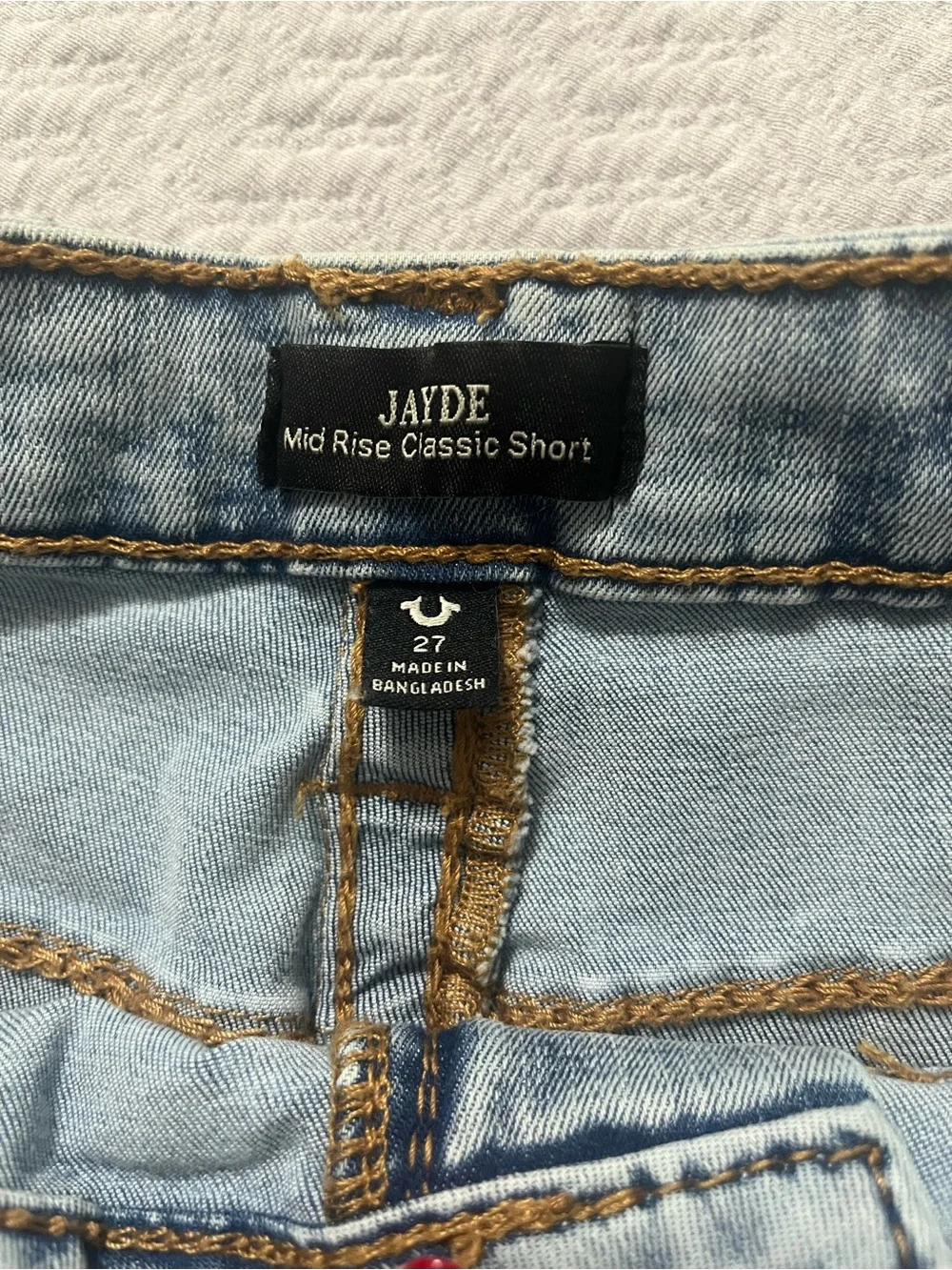 True Religion Light Blue Women's Denim Shorts with Signature Back Pockets